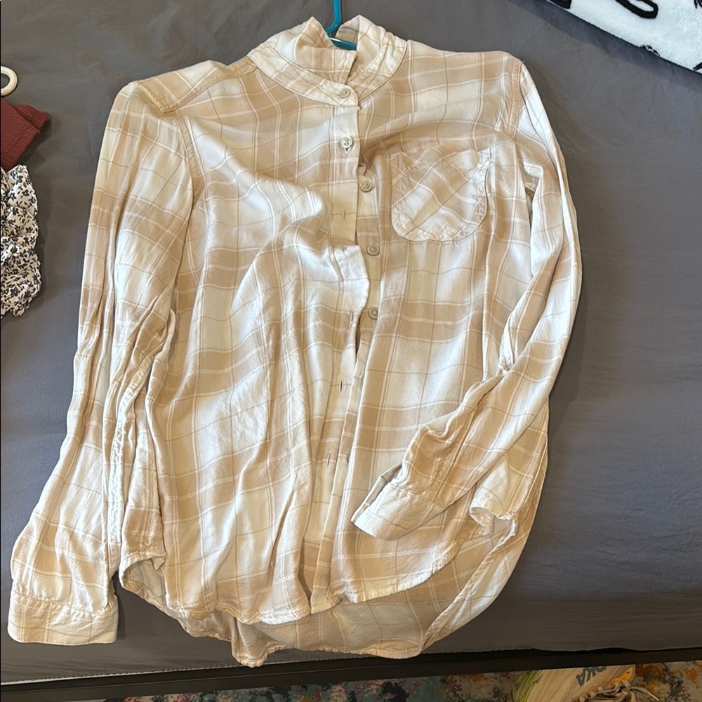 Plaid Button-Up Shirt in Cream